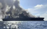 برخورد و آتش‌سوزی دو نفتکش در آب‌های کشور سنگاپور