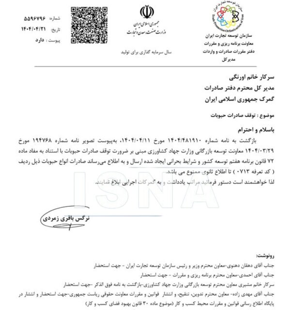 صادرات حبوبات